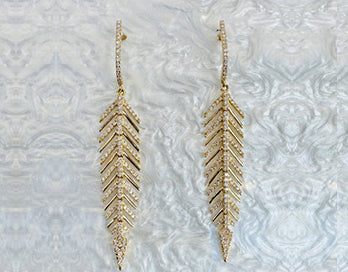 18k Yellow Gold Leaf Design Dangle Earirngs