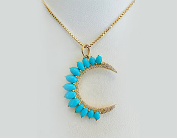14k Yellow Gold Turquoise and Diamond Pendant