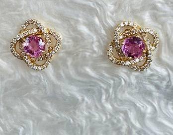 18k Pink Sapphire and Diamond Earrings
