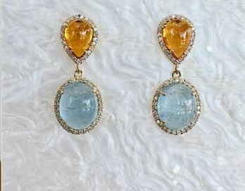 18k Aquamarine and Garnet Earrings