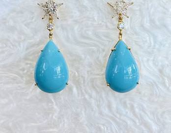 18k Yellow Gold Turquoise and Diamond Earrings