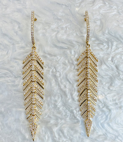 18k Yellow Gold Leaf Design Dangle Earirngs