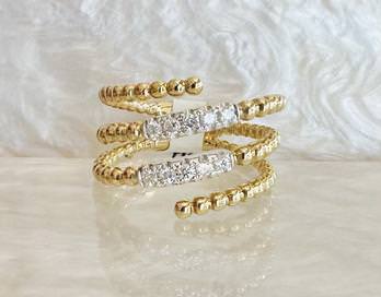 14k Yellow Gold Diamond Ring with Beaded Shank
