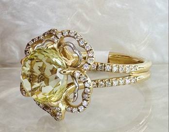 14K Lime Green Quart and Diamond Ring