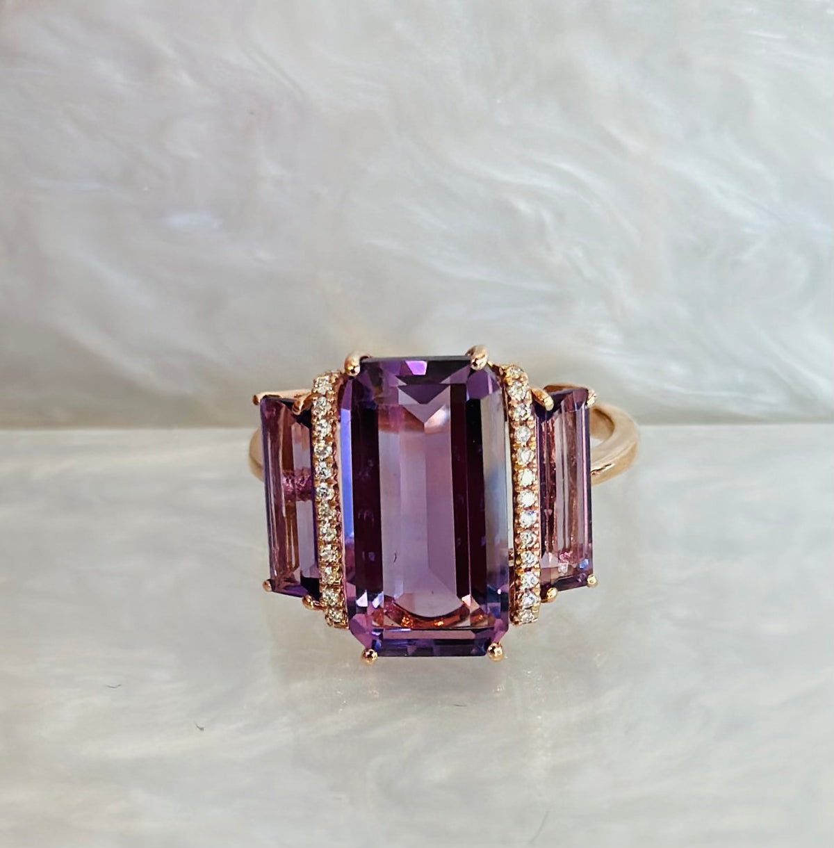 14k Rose Gold Amethyst and Diamond Ring