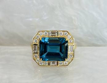 18k Blue Topaz and Diamond Ring
